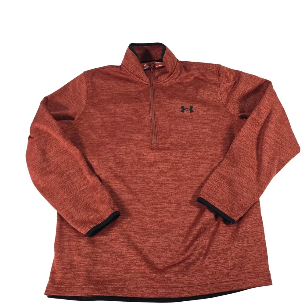 Under Armour Mens ColdGear Quarter Zip Fleece Pullover Rust Orange 1357145 M